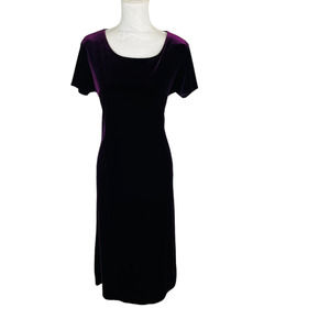 Hillard & Hanson Sz 12 Velvet Midi Back Tie Slit Stretch Purple Dress